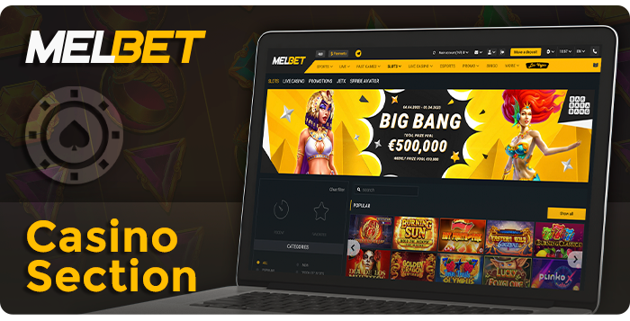 About the online casino section on MelBet - the number of games, software providers