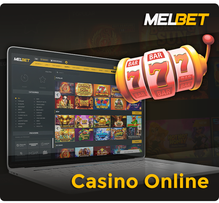 Online casino section on MelBet - slots, roulette, baccarat and more