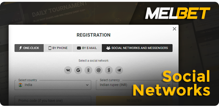 Signing up via social networks at MelBet - how to create a new account