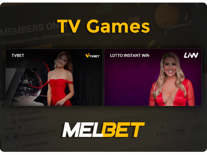 TVGames section at MelBet betting site - Keno, Blackjack, Wheel Bet and others