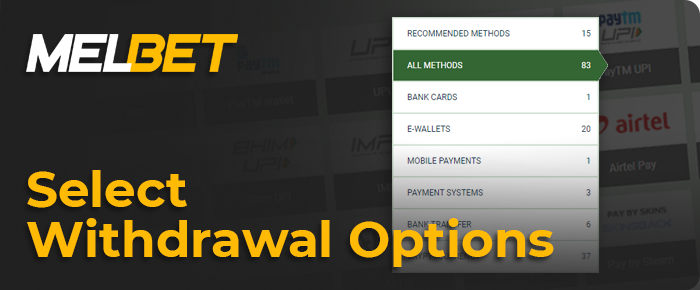 Select Melbet's withdrawal option